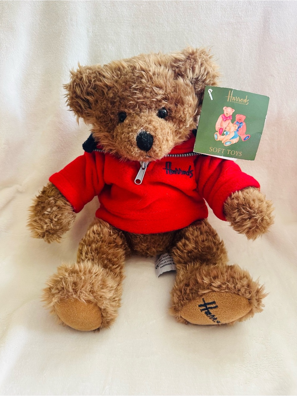 Harrods Knightsbridge Soft Toys 12” Brown Teddy Bear Stuffed Plush Red Sweater